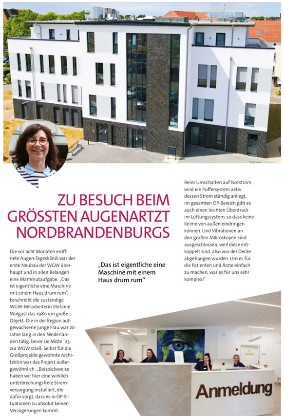 Artikel zur Augen-Tagesklinik aus dem Magazin „LEBENSLUST“ der Wohnungsbaugesellschaft der Stadt Wittenberge - Juli 2025 NO. 36 - Teil 1