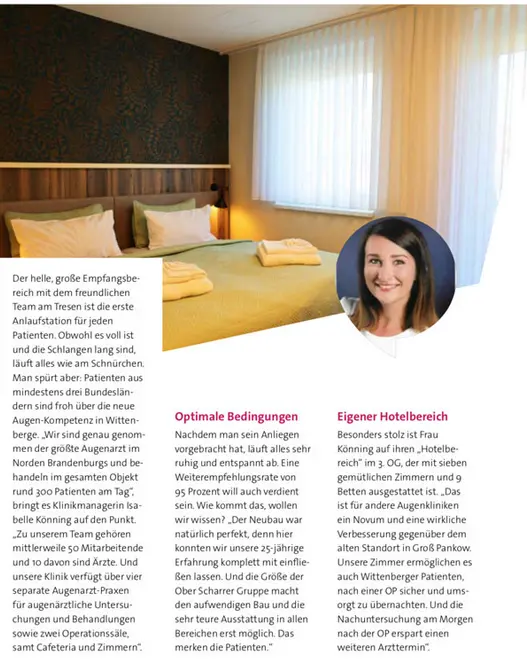 Artikel zur Augen-Tagesklinik aus dem Magazin „LEBENSLUST“ der Wohnungsbaugesellschaft der Stadt Wittenberge - Juli 2025 NO. 36 - Teil 2